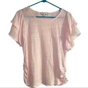 Anthropologie Eri + Ali pink linen flutter top Med